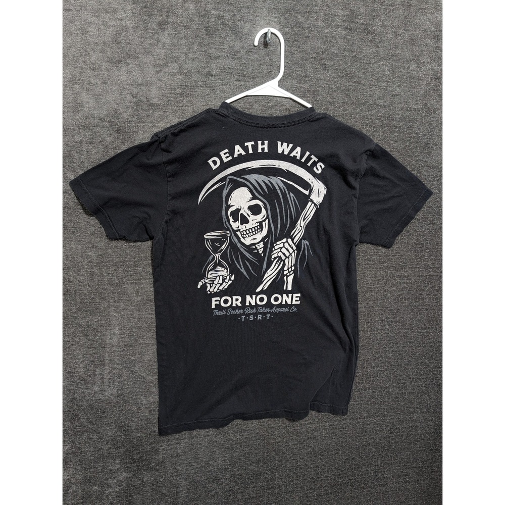 TSRT Thrill Seeker Risk Taker Death Waits For No One Grim Reaper Black Shirt M